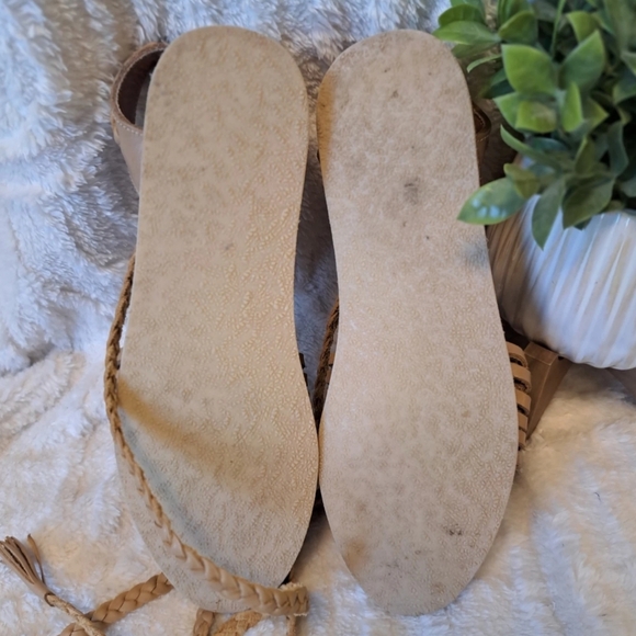 Espiritu Woven Leather Huarache Sandals Tan Ankle Tie Platform Carly Jean Size 8 - Picture 13 of 13